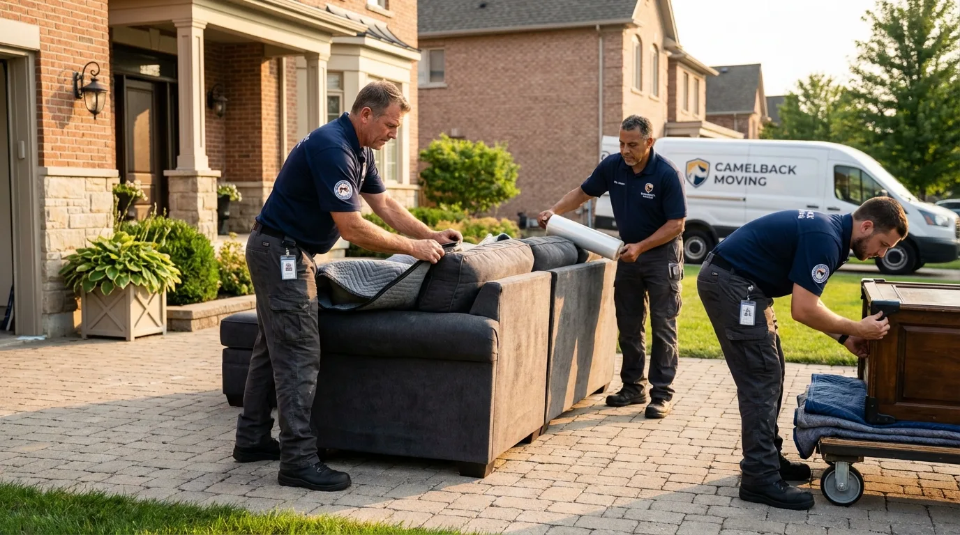 Large estate moving crew wrapping furniture in Huntington, TX
